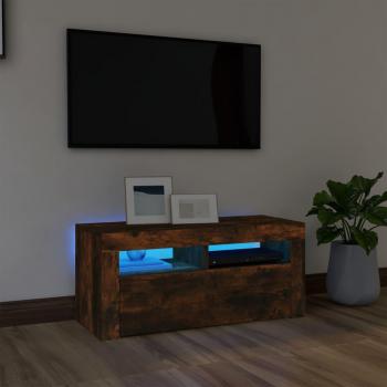 Soporte de TV con luces LED en roble ahumado 90x35x40 cm