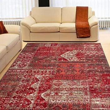 Alfombra de salón 160x225 cm roja tejido rectángulo estampado étnico WORKYPATCH