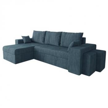 Sofá rinconero Memphis 138, azul, con función de descanso y caja de ropa de cama, dimensiones 256x139x80cm