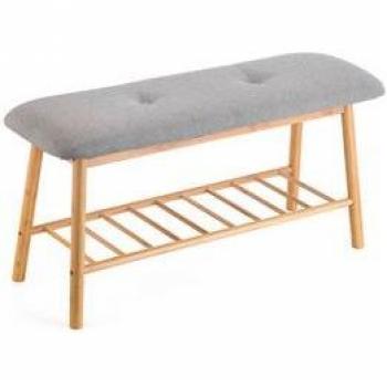Banco Zapatero MOA Vinthera con Asiento Tapizado Gris/Natural 45x90x30 cm