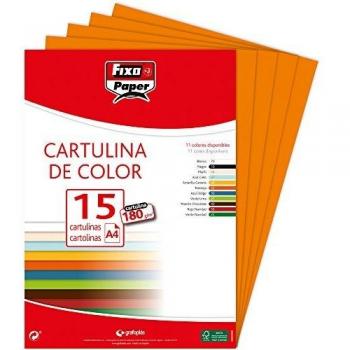 Fixo Paper 11110652 - Pack de 15, papel cartulina color naranja, tamaño A4, 180g/m²