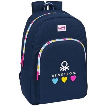 Mochila Escolar Benetton Love 46cm Adaptable a Carro Azul Marino - Safta
