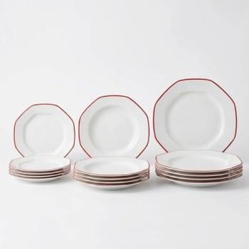 Vajilla Completa 12 Piezas de Porcelana Decorada para 4 Personas, Diseño Octogonal, Apta para Microondas y Lavavajillas, Uso Diario en Hogar y Cocina
