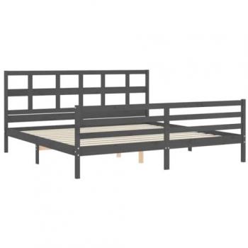 Estructura de Cama con Cabecero de Madera Maciza Gris 200x200 cm