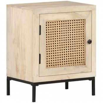 vidaXL Bedside Cabinet 40x30x50 cm Solid Mango Wood and Natural Cane