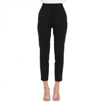 Elegant Black Cropped Cigarette-Fit Trousers for Women - Size 2XS