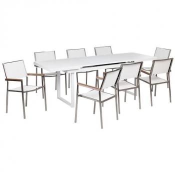 Conjunto de jardín 8 plazas muebles de exterior aluminio acero inoxidable blanco Valcanetto/Grosseto