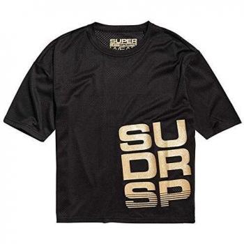 Superdry Bolt Sport tee Camiseta, Mujer, Negro y Dorado, 10