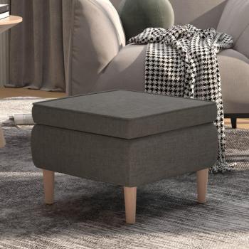 Reposapiés gris oscuro con patas de madera tapizado en tela