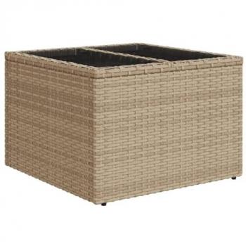 vidaXL Garden Table with Glass Top Beige 55x55x37 cm Poly Rattan