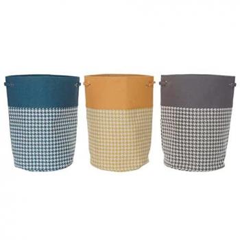 Cesto para la Ropa Sucia DKD Home Decor Pata de gallo Metal Amarillo Azul Gris Multicolor 30 x 40 cm 40 x 40 x 60 cm (3 Unidades)