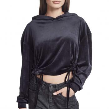 Velvet Gathered Hoody for Women - Urban Classics Black
