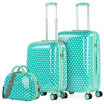 Juego de Maletas de Viaje Infantiles ITACA 702400B - Set de 2 Pzs (Maleta Mediana y Maleta de Cabina) en Color Topos Menta Verde Pastel, con Neceser, Resistentes