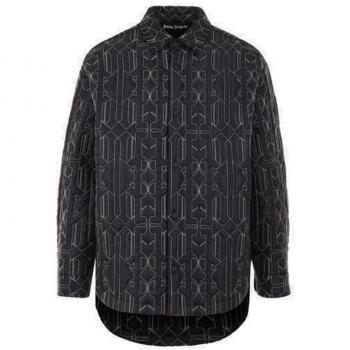 Palm Angels Men's Monogram Quilted Overshirt in Grey | Size Medium | PMEA251E23FAB001