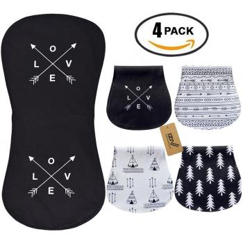 iZiv Muselina Baberos - Paquete de 4 Diseños Muselina Paños Para Bebés Burpy Bib, 3 Capas Absorbente Algodón 0-2 años