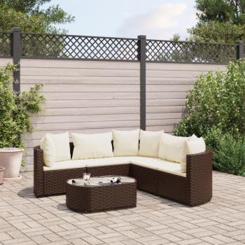6-Piece Brown Poly Rattan Garden Sofa Set with Cushions