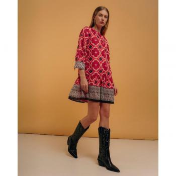 Vestido corto con volante estampado geométrico NIZA