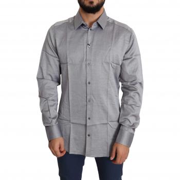 Dolce & Gabbana Gray Cotton Men Formal Gold Dress Shirt - IT37 | XS