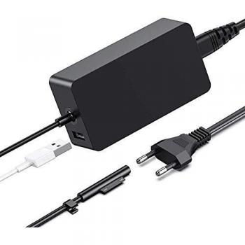 Cargador Surface Pro,65W 15V 4A Surface Cargador para Surface Pro X/Pro 8/Pro 7/Pro 6/Pro 5/Pro 4, Surface Laptop/Surface Book/Surface Go Modelo 1706 con Puerto del USB y Cable Extensión Alimentación