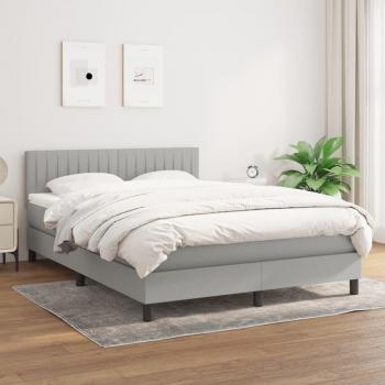 Cama box spring con colchón de muelles en tela gris claro 140x200 cm
