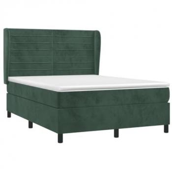 Cama Box Spring con Colchón de Terciopelo Verde Oscuro 140x190 cm