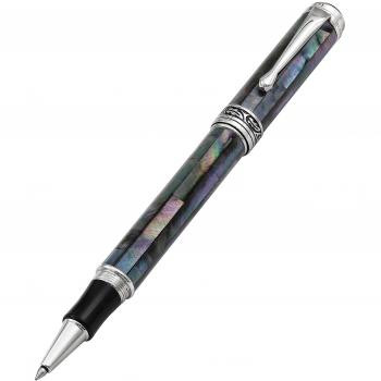 Xezo Maestro - Bolígrafo roller de punta fina de nácar negro natural. Piezas chapadas en platino. No hay dos bolígrafos iguales