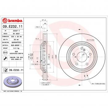 Disco de freno BREMBO 09.E232.11, ventilado, frente, 1 pieza