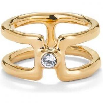 UNO de 50 Double Ring in 18k Gold Plated with White Topaz - Size 18