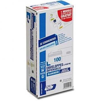 Sobres blancos DL 110 x 220 mm con ventana 45 x 100 mm, caja de 100 unidades, 80 g/m²