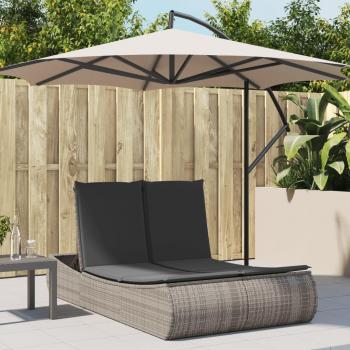 Tumbona doble con cojines de ratán sintético en color negro, marrón y gris - Sillas de exterior ideales para jardín, playa, piscina y terraza