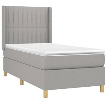 Cama box spring colchón y luces LED tela gris claro 90x190 cm