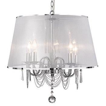 Suspensión Veneciana de 5 Luces con Pantallas y Cristales, Cromada, E14 - 140cm