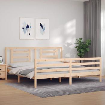 Cama de matrimonio Super King Size con cabecero de madera maciza Blindpiece, color marrón