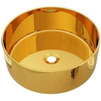 vidaXL Lavabo Sanitario Baño Servicio Casa Fregadero Piezas de Fontanería Bricolaje Instalación Decoración Aseo Grifería 40x15 cm Cerámica Dorado