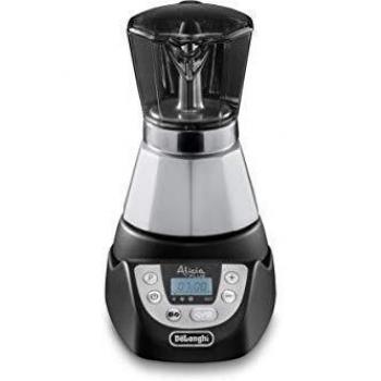 De'Longhi EMKP42.B Alicia PLUS - Cafetera Moka Eléctrica, 450 W, 2-4 Tazas, Plástico, Negro/Plata