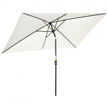 Sombrilla de Aluminio 200x300x240 cm Parasol Rectangular Inclinable con Manivela y Poste Desmontable - Crema