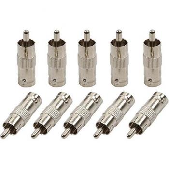 Adaptador BNC hembra a RCA macho recto para cámara de seguridad CCTV, 10 piezas