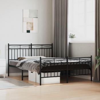 Cama con cabecera y pediera de metal negro 140x200 cm