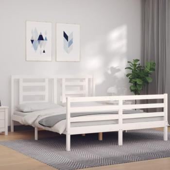 Cama matrimonial king size con cabecero de madera maciza blanca