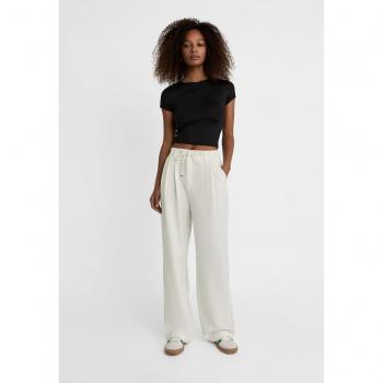 Stradivarius Wide-leg straight fit trousers with drawstring waist in Ecru