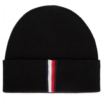 Tommy Hilfiger Hombres Sombrero de Gorro Acanalado de algodón Negro única Talla
