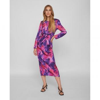 Vila - Vestido midi estampado fruncido con diseño fruncido, longitud midi y estampado colorido