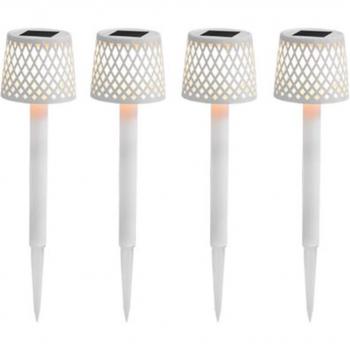 New Garden Gretita Pack de 4 Balizas Solares LED para Exteriores, Luz Cálida 3000K, IP44 Resistente al Agua, Decorativas para Jardín/Terraza/Caminos, Port