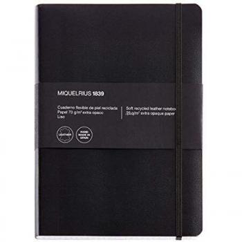 Miquelrius - Cuaderno Flexible en Piel, Tamaño A5, 300 Hojas, Cuadricula 5 mm, con Goma, color Negro