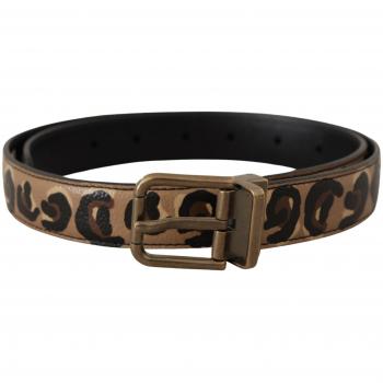 Dolce & Gabbana Brown Leather Leopard Print Bronze Metal Buckle Belt - 75 cm / 30 Inches