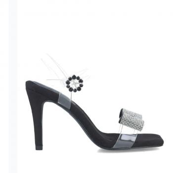 Sandalias de tacón Menbur con tiras transparentes y lazo con pedrería