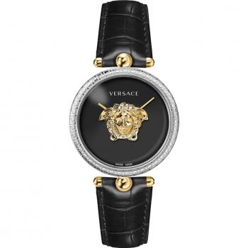 Versace Palazzo Black Leather Watch, Gray female, Size: ONE SIZE