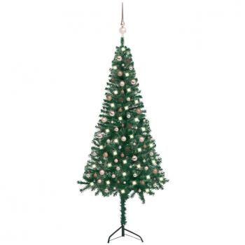 Árbol de Navidad artificial de esquina LED y bolas verde 240 cm