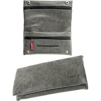 HIBRON Tabaquera Pitillera Funda Bolso para Tabaco de Liar Cuero Estuche Cartera para Tabaco de liar, 58105 Gris