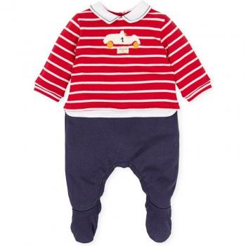 Pelele largo con pie de bebé niño Tutto Piccolo rojo con abertura trasera y entrepierna